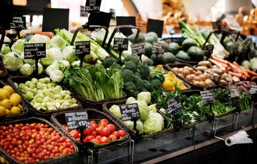 Variety of organic vegetables in a supermarket
